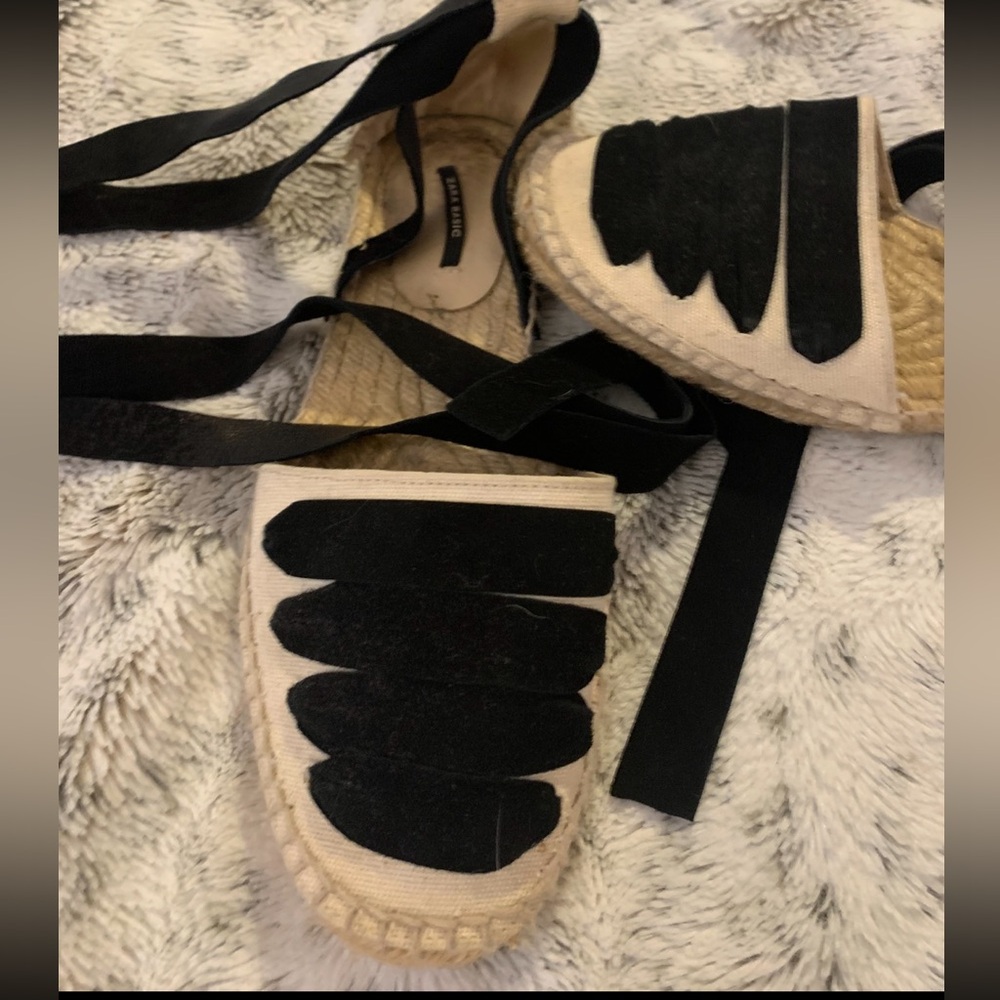Zara Black Lace-Up Espadrilles with Braided Jute Sole